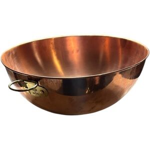Odi 100% Copper Brass Small 10”Mixing Bowl Ring Finger Loop Handle Made In India